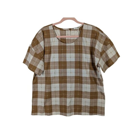 Roolee Top Women size XXL Plaid Swiss Dot Check Blouse Back Button Cottagecore - Picture 2 of 10